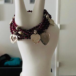 Good Charma HEARTS LOVE Garnet Bracelet Stack